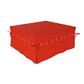 Red Fabric Ottoman With Tie Accents Around Edge For Living Room Decor