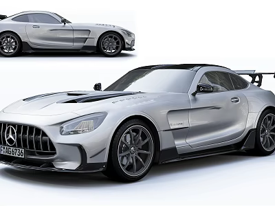 Mercedes AMG GT High Performance Sports Car With Silver Exterior And Aerodynamic Spoiler 3d model