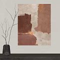 Abstract Wall Art With Brown Beige Tones And Black Vase With Branches