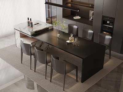 Modern Black Dining Table Set With Gray Chairs For Contemporary Dining Room Design 3d model