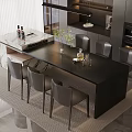 Modern Black Dining Table Set With Gray Chairs For Contemporary Dining Room Design 3d model