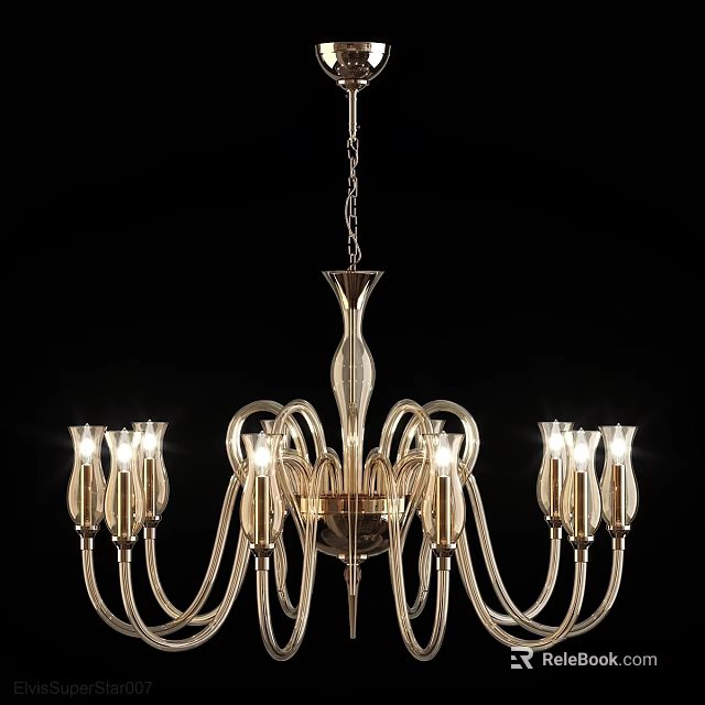 Elegant Glass Chandelier With Multiple Arms And Illuminated Bulbs In Modern Design 3d model 