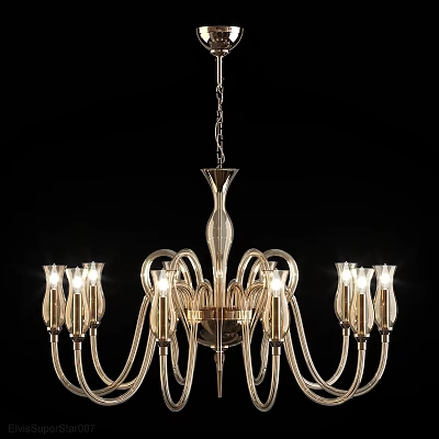 Elegant Glass Chandelier With Multiple Arms And Illuminated Bulbs In Modern Design 3d model