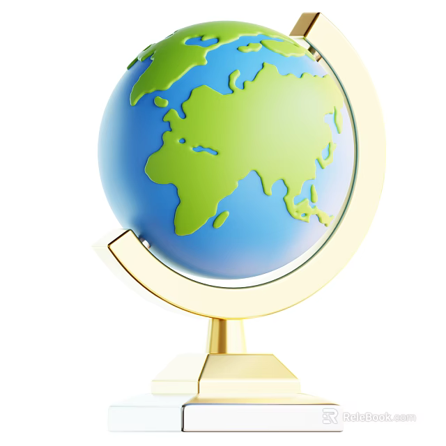 Decorative Globe Ornament Set with Blue Green Earth and Gold Stand Base for Home Decor 3d model 