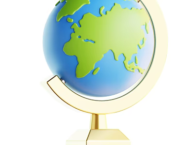 Decorative Globe Ornament Set with Blue Green Earth and Gold Stand Base for Home Decor 3d model