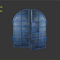 Modern Blue Arched Double Paneled Screen With Metal Frame And Grid Design 3d model