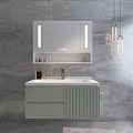 Modern Wall Mounted Bathroom Cabinet With Rectangular Mirror Sink Faucet And Marble Texture Wall Design 3d model