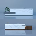 Modern Reception Desk Design With Marble Texture Wooden Panel And Potted Plant