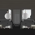 Hotel Guest Room Bathroom Featuring Double Vanities Round Mirrors Stone Walls Shower Towels And Stools