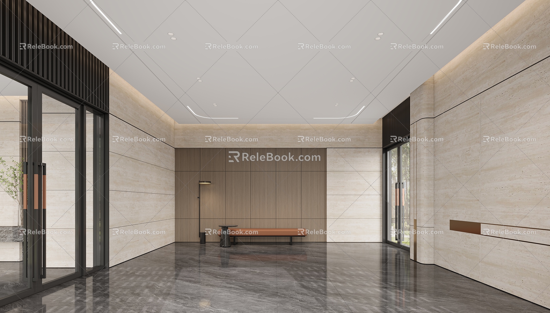 The entrance hall on the first floor of the modern hall community 3d model