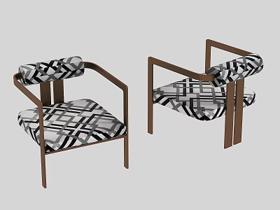 Modern Leisure Chairs With Wooden Frame And Black White Checkered Seat Backrest 3d model