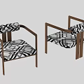 Modern Leisure Chairs With Wooden Frame And Black White Checkered Seat Backrest