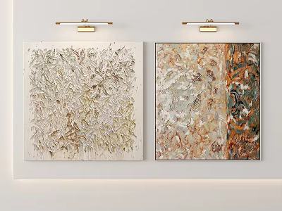 Two Colorful Abstract Paintings On Wall With Modern Lighting And Textured Design 3d model
