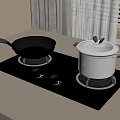Black Glass Stove Top With Frying Pan And White Pot On Kitchen Countertop