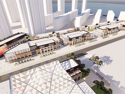 Aerial View of Urban Commercial Street with Modern and Traditional Architecture and High Rise Buildings 3d model