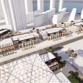 Aerial View of Urban Commercial Street with Modern and Traditional Architecture and High Rise Buildings