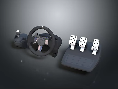 Gaming Steering Wheel with Gear Shifter and Pedals for Racing Simulation Setup 3d model