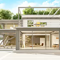 Modern Detached Villa With Glass Facade Green Roof And Surrounding Trees