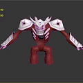 Red And White Robot Character Model With Armored Shoulders Spiked Head Purple Chest Emblem