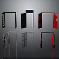 Various Colored Furniture Doors With Glass Panes Metal Bars And Solid Panels
