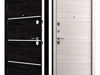 Modern Dark And Light Colored Hinged Doors With Horizontal Lines Metal Handles And Locks 3d model