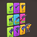 Cartoon Weapon Icons On Colorful Cards With Various Gun Types And Star Ratings