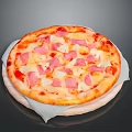 Delicious Hawaiian Pizza Topped With Ham And Pineapple On Wooden Plate With Paper Towel