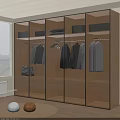 Modern Glass Door Wardrobe Interior With LED Lighting Drawers And Hanging Clothes