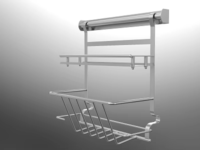 Stainless Steel Kitchen Hanging Rack With Multiple Shelves And Hooks For Storage 3d model