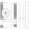 Modern Luxury Bathroom Vanity With Circular Mirror Marble Countertop And Wooden Texture Lighting