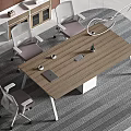 Modern Conference Room Interior Design With Long Table Chairs Brown Wall And Striped Carpet