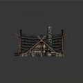 Rustic Wooden Cottage Featuring Tiled Roof Chimney Grass Surroundings Rabbit On Porch Steps