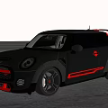 Black Mini Cooper Sporty Car With Red Accents And High Performance Design On Open Road