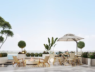 Modern Courtyard Outdoor Table and Chair Single Chair Stove Sunshade Fan Plant Landscape Moon Light 3d model
