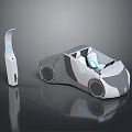 Futuristic Electric Concept Car With Sleek Design Charging Station And Blue Interior Lights