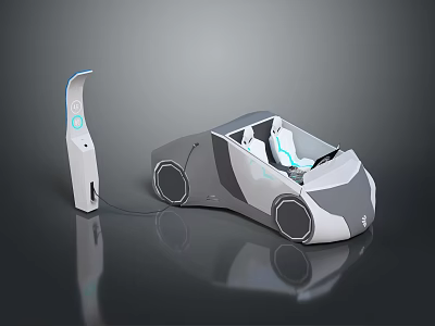 Futuristic Electric Concept Car With Sleek Design Charging Station And Blue Interior Lights 3d model