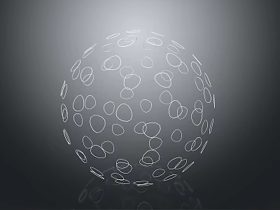 Reflective Abstract Sphere Design With White Oval And Circular Patterns On Gray Background 3d model