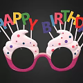 Festive Birthday Party Glasses With Colorful Happy Birthday Letters Cream Design And Pink Sparkly Frames
