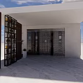 Modern Shop Window With Iron Design Glass Door Stone Floor White Wall And Green Plants