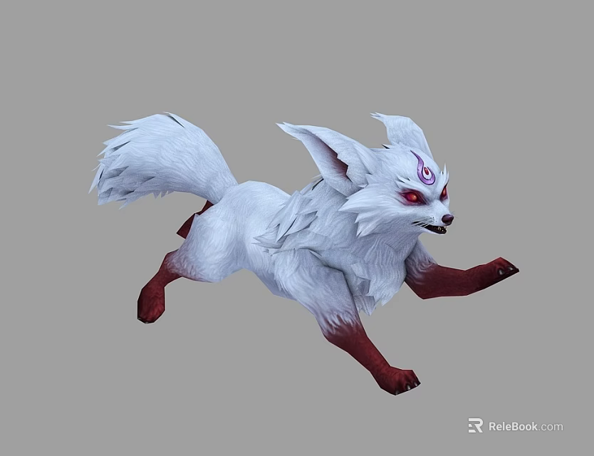 White Fox Character With Red Eyes And Red Legs In Running Pose 3d model 