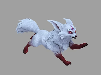 White Fox Character With Red Eyes And Red Legs In Running Pose 3d model