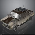 Rusty Beige Old Car With Solar Panels On Roof And Front Device