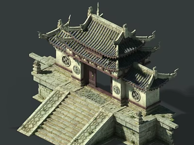 Ancient Chinese Architecture With Overhanging Eaves Tile Roof Stone Steps And Carved Doors 3d model