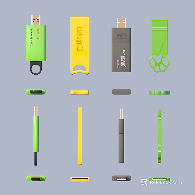 Colorful USB Flash Drives As Practical Daily Life Essentials With Various Designs 3d model 