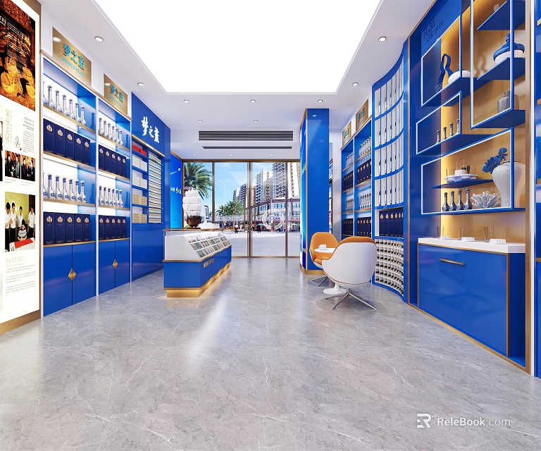 Tobacco and Liquor Store Modern Interior with Shelves Displaying Wines and Tobacco Products 3d model 