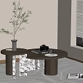 Modern Coffee Tables With Marble Legs Dark Top And Plant Vase In Living Room