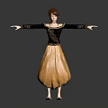 3D Female Character In Black Top And Yellow Skirt With Arms Outstretched