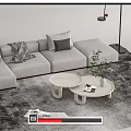 Modern Light Gray Sofa Set With Nested Round Coffee Tables Accent Pillows And Area Rug 3d model