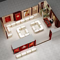 Elegant Beijing Caibai Jewelry Store Interior With Glass Display Counters Gold Jewelry And Red Backdrops