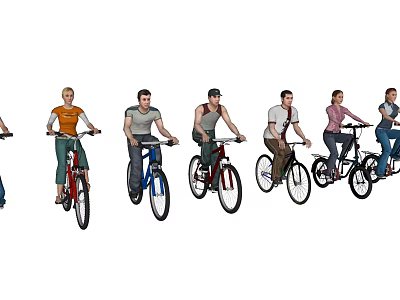 Group of People Riding Bicycles with Different Styles in Outdoor Scene 3d model